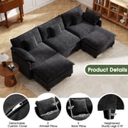 BedLuxury 111.5’’ Modular Sectional Sofa with Movable Ottomans, U Shaped Cloud Couch for Living Room, 3-Seat, Black