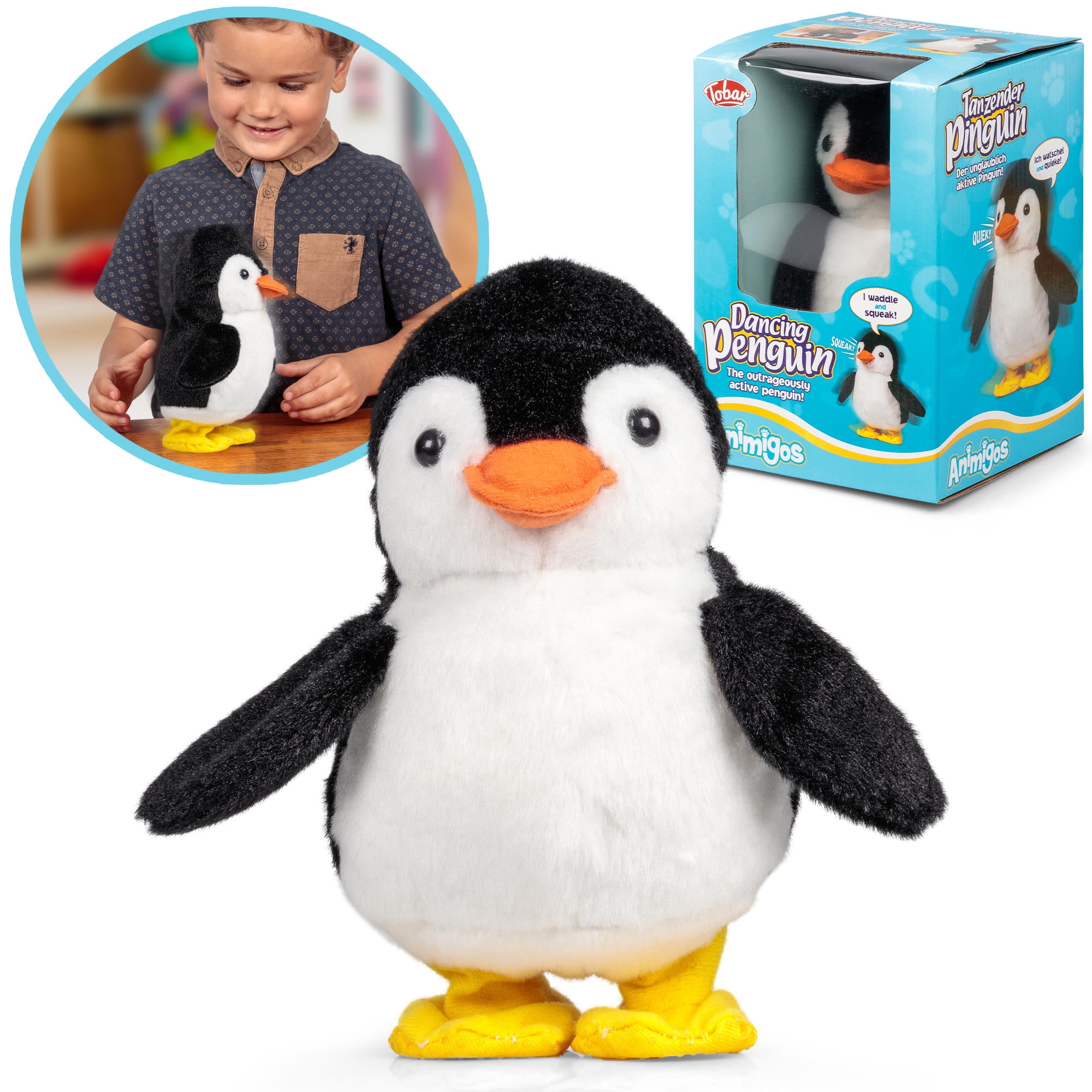 Tobar: Animigos Dancing Penguin - Black & White - Cuddly Animated Plush Pet, Waddles-Squeaks-Flaps Its Wings, Fun Interactive Toy, Toddlers-Kids 18Mo+