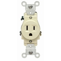 Leviton 5015-I 15 Amp, 125 Volt, Narrow Body Single Receptacle, Straight Blade, Commercial Grade, Grounding, Ivory
