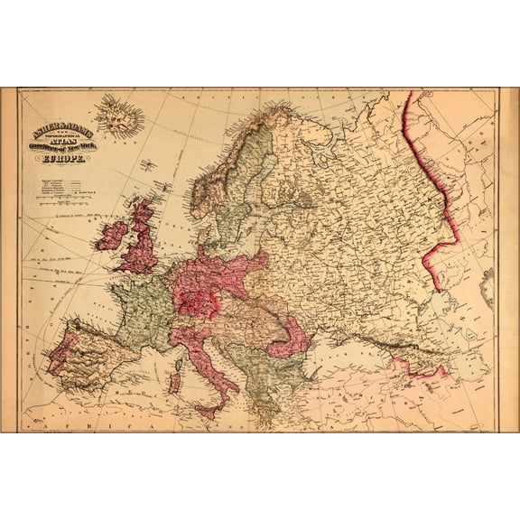 24"x36" Gallery Poster, topographical map of europe 1871