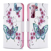 Designed for Samsung Galaxy S22 5G, Allytech Wallet PU Leather Card Slots Kickstand Flip Case Impact Resistant Protective Magnetic Closure Case for Galaxy S22 6.1", Floral Butterfly