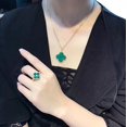 thumbnail image 2 of Anillo de ágata roja y negra de plata esterlina S925 Anillo de trébol de alta versión con diamantes blancos llenos de fritilaria Anillo femenino con láser, 2 of 6