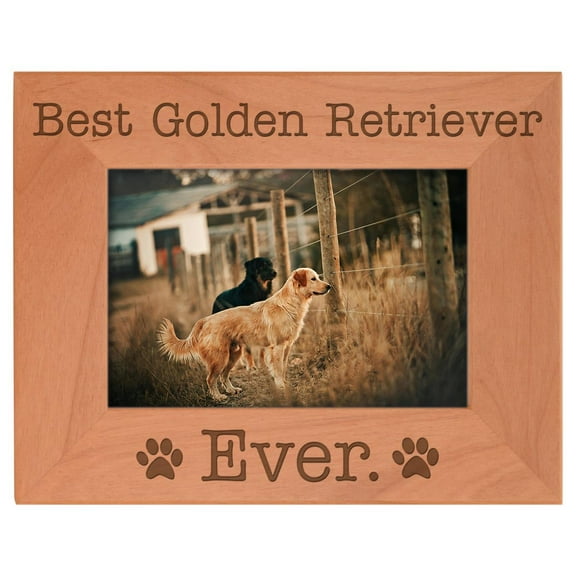 ThisWear Dog Lover Gifts Best Golden Retriever Ever Natural Wood Engraved 4x6 Landscape Picture Frame Wood
