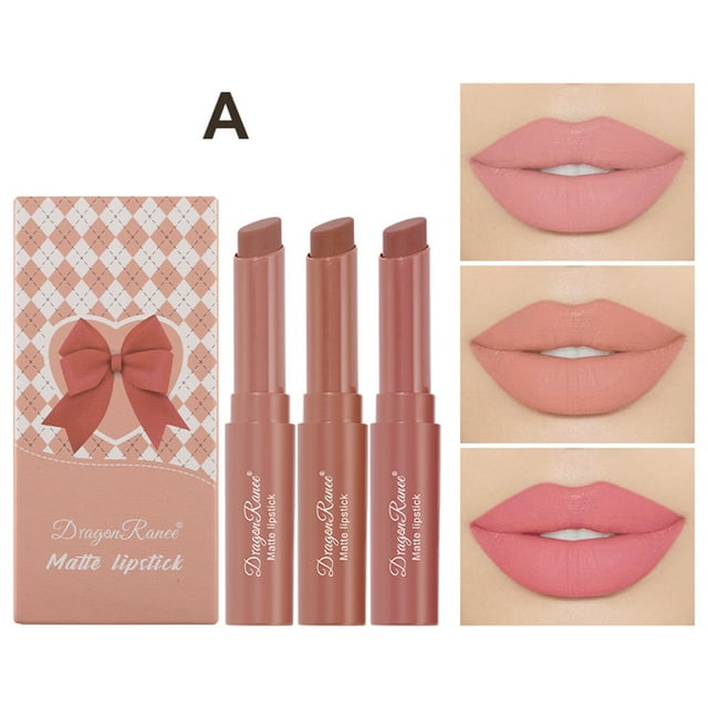 Fiudx Set de Labiales Mate, 3 Lápices Labiales Biselados, Color Duradero, Mezcla de Pigmentos Potentes, Kit de Maquillaje de Labios, para Todo Tipo de Piel, para Mujer o Estudiante, Fórmula No Pegajo