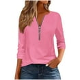 thumbnail image 2 of Dasayo Loose Tops for Women Trendy Long Sleeve Pink Zip up Lightweight Solid Blouses Blouses for Women S, 2 of 5