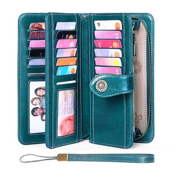 FALAN MULE Women Leather Wallet Large Capacity Bifold RFID Blocking Card Holder with Zipper Coin Pocket