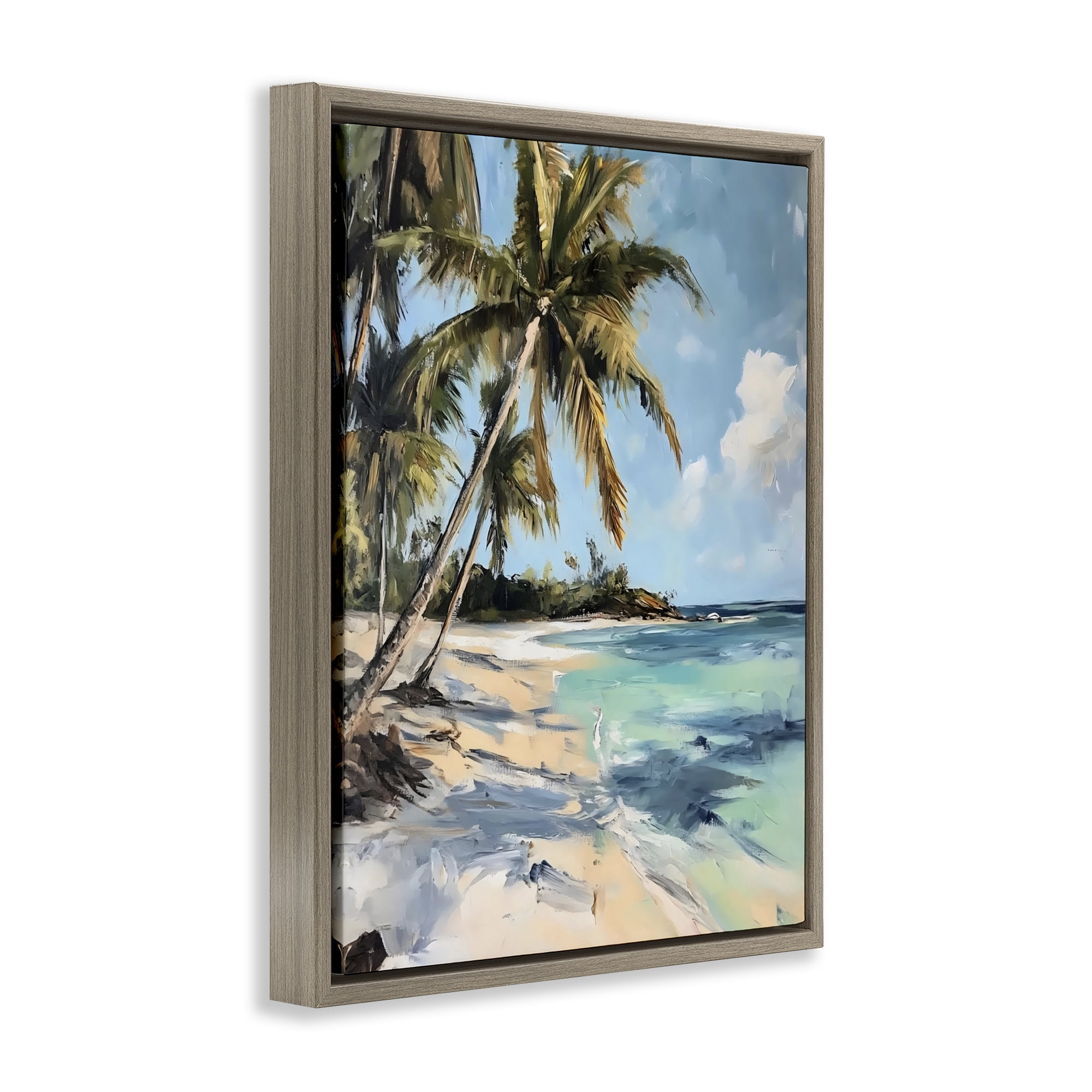 Stupell Industries Tropical Coastline Palm Frond Shadows Brown Framed Floater Canvas Wall Art, design by Franklyn Gregory