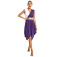 thumbnail image 3 of YiZYiF Women 2 Piece Praise Dance Outfits Sleeveless Color Block Asymmetric Overlay Dress with Pants Purple L, 3 of 7