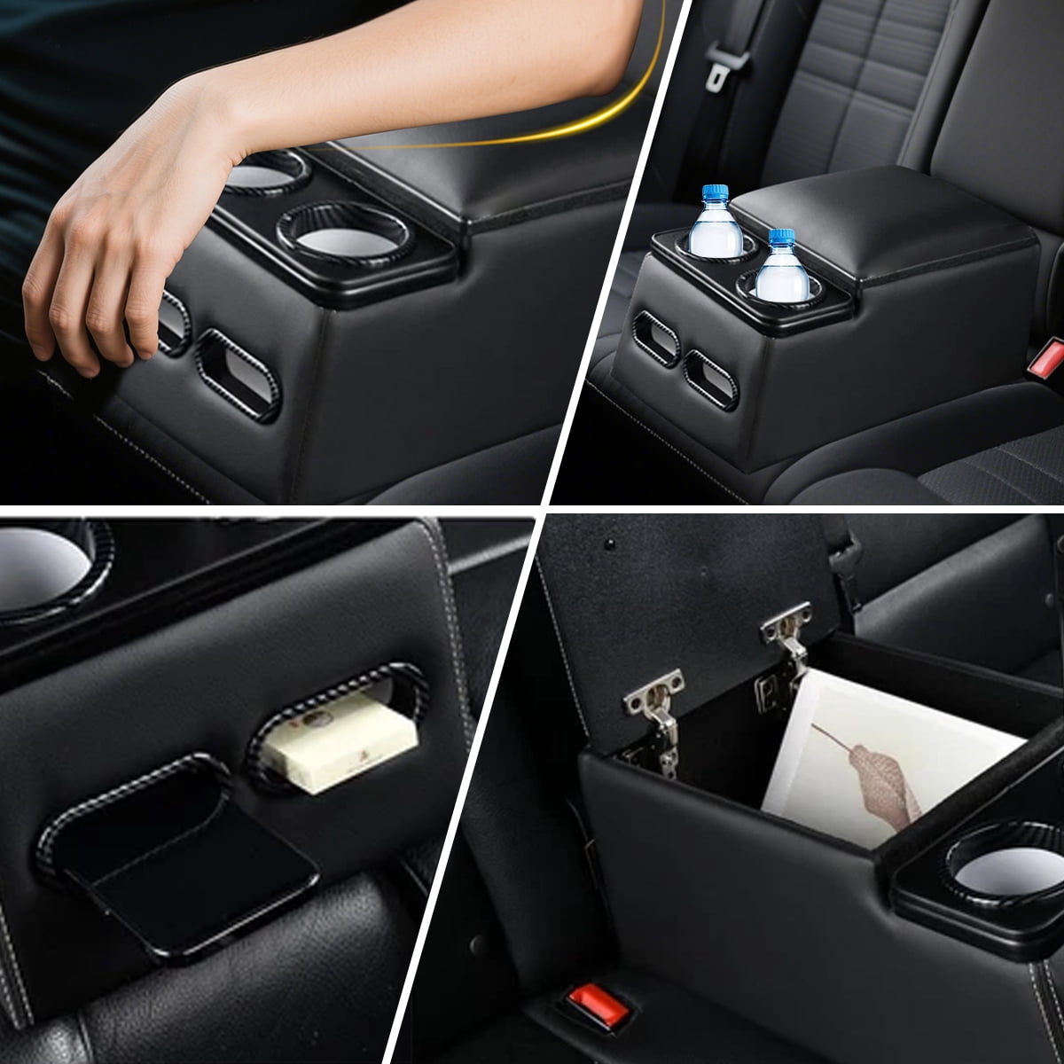 Universal Rear Bench Seat Car Center Console Truck Seat Organizer Storage Back Seat Car Organizer with Cup Holder Large Storage Box Central Armrest Box (Carbon Fibre)