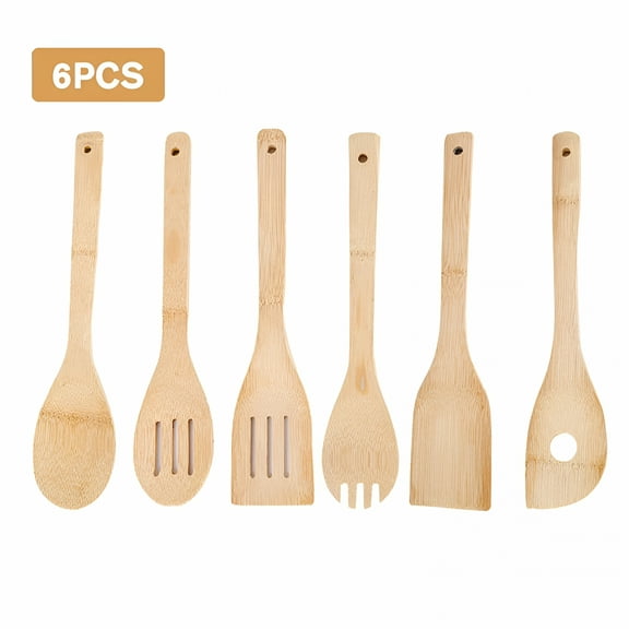 ACDANC 6 Pcs Wooden Cooking Utensil Set Bamboo Kitchen Spatula Wood Spoons Tools Wood Utensils Set for Cooking