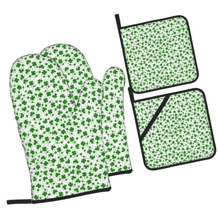 

Zufioo St Patrick s Day4 Oven Mitts and Pot Holders 4pcs Set Kitchen Oven Glove High Heat Resistant 500 Degree Extra Long Oven Mitts for Kitchen Baking Cooking