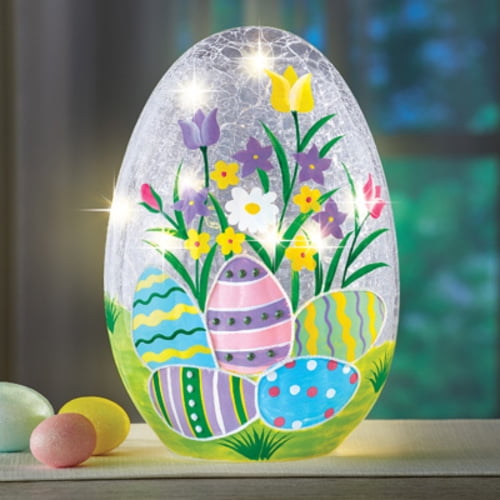 Lighted Crackled Glass Easter Egg Table Decoration
