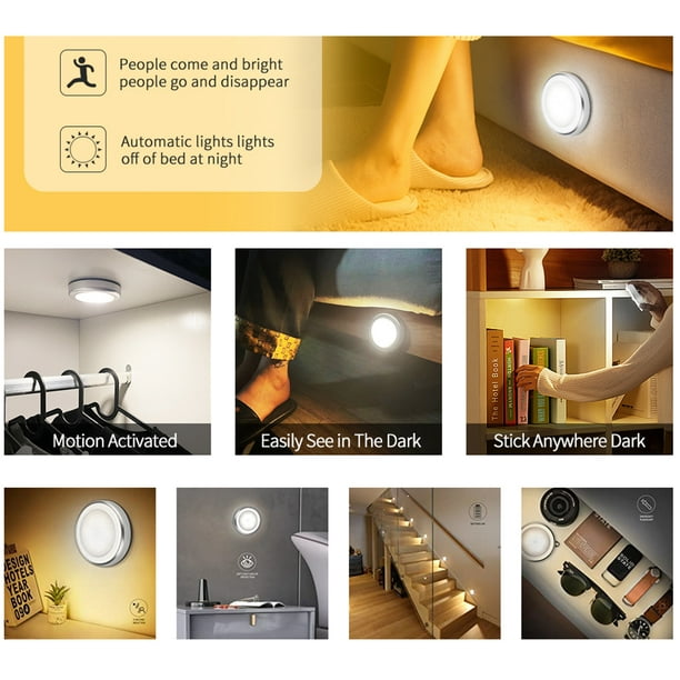 Lampe à détecteur de mouvement à piles pour intérieur, lampes de placard à  LED, veilleuse à piles sans fil, appliques murales à coller pour  garde-manger, armoire, armoire, cuisine, escaliers, marches, couloir 