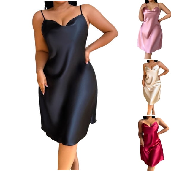 Bixock Silk Nightgown for Women Sleeveless Plus Size Satin Lingerie Long Slip Dress V Neck Sleepwear Nightdress Open Back Pajamas Dress