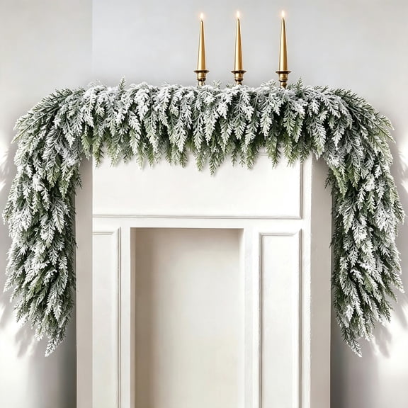 Dalxymotic Christmas Norfolk Pine Garland, Christmas Norfolk Garland, Snow Effect Fork Garland, Table Fireplace Decor, Artificial Garland for Home, Table, Fireplace, Wall, Mantel