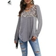 thumbnail image 3 of PULLIMORE Womens Long Sleeve Crew Neck Tunic Tops Hollow Leopard Color Block Blouses Casual Loose T Shirts (M, Gray), 3 of 6