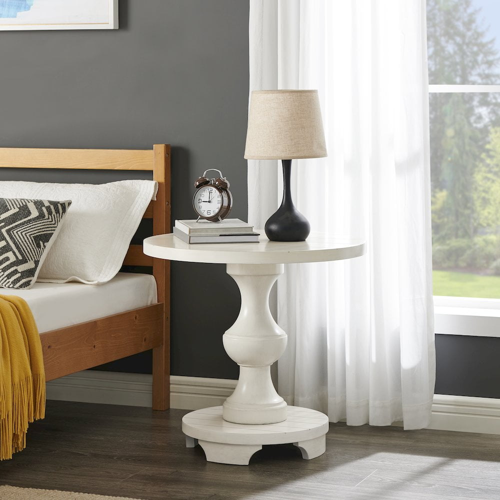 Roundhill Furniture Caesar Traditional Round Pedestal End Table, White
