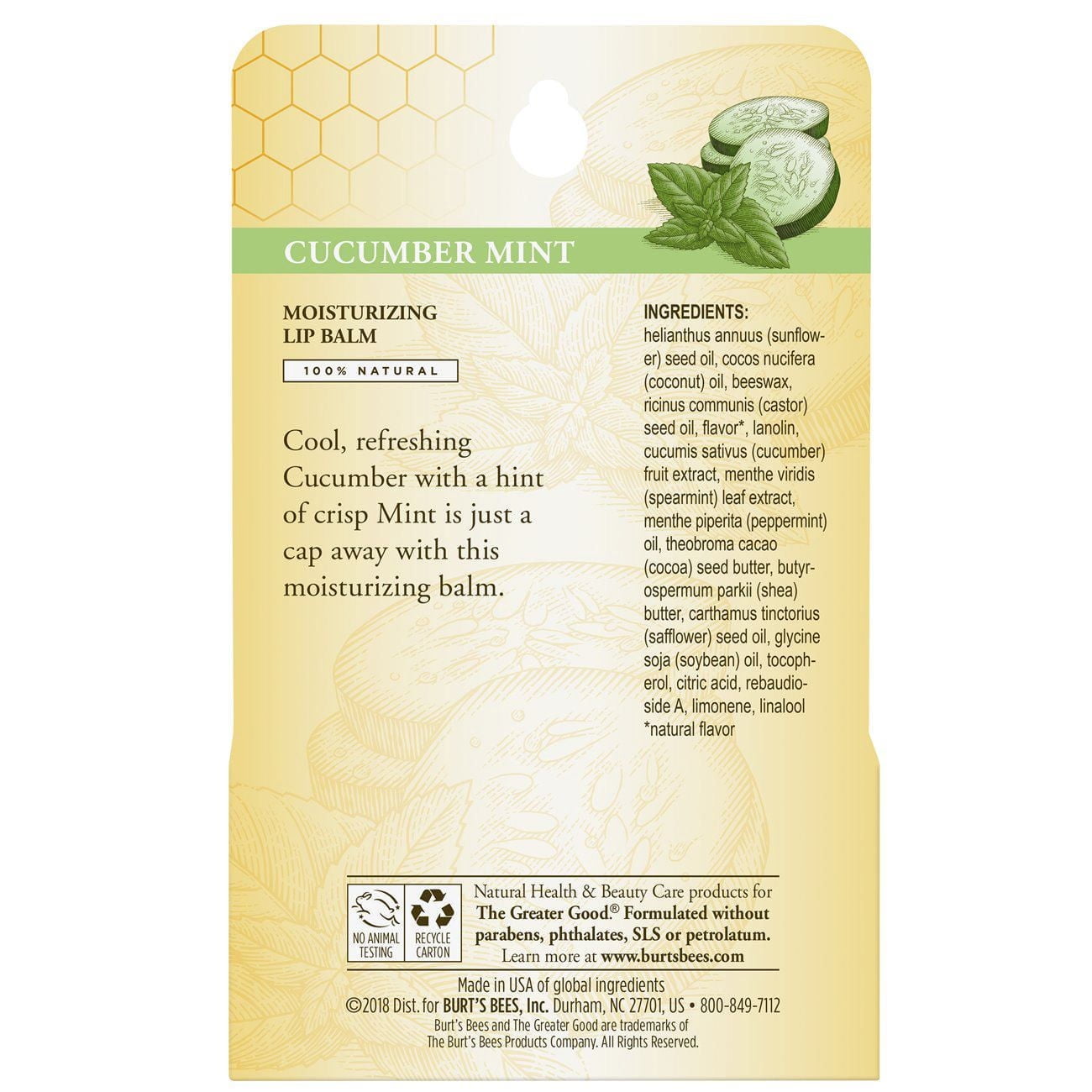Burt’s Bees® 100% Natural Moisturizing Lip Balm, Cucumber Mint -, 2 Tube