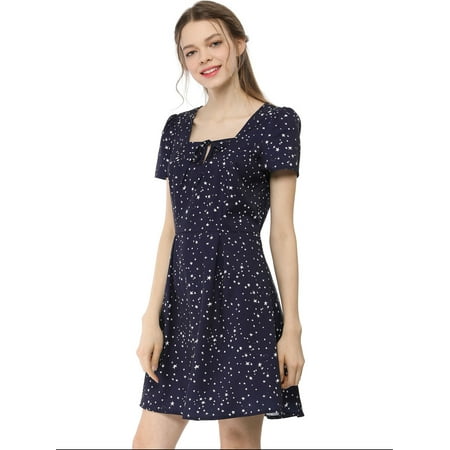 A-line Square Neck - Women's Star Square Neck Short Sleeve A-Line Dress