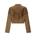 thumbnail image 6 of Htigea Women's Faux Suede Fringe Coats Long Sleeve Open Front Cardigan Jacket Fall Shawl Collar Jackets with Tassel Brown M, 6 of 7