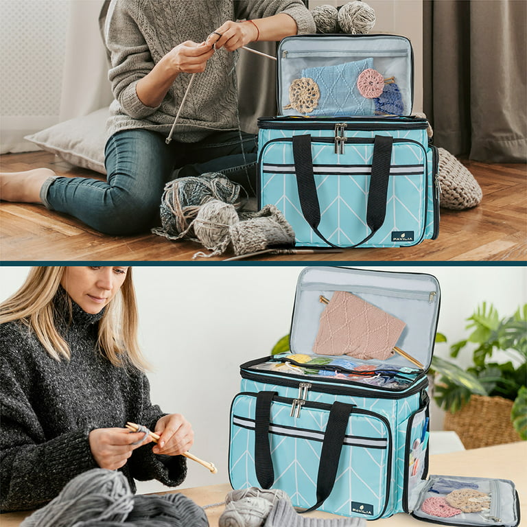 Knitting Bag Backpack,Leudes Yarn Storage Organizer Large Crochet Turquoise