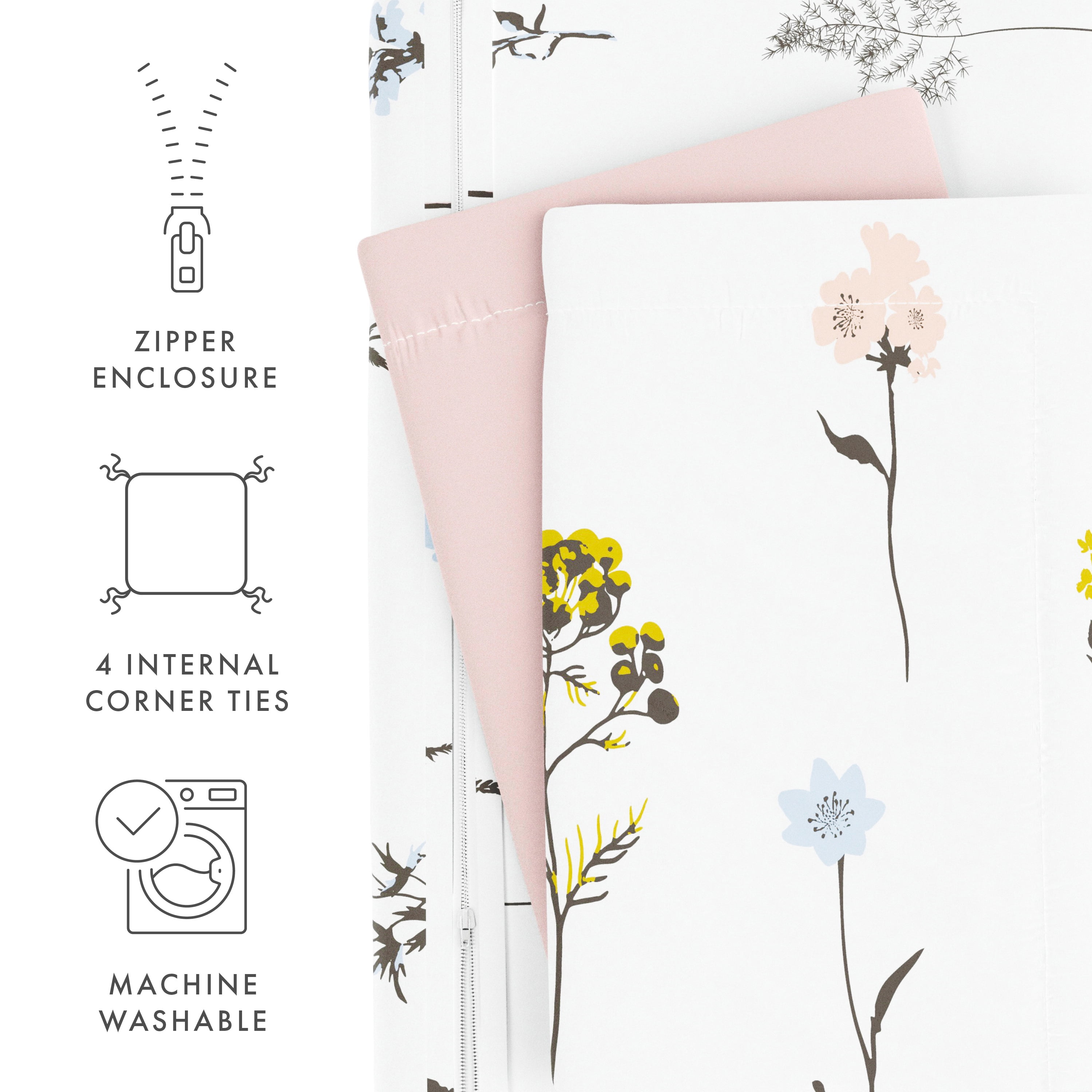 Noble Linens Pink Reversible Wild Flower Print 3-Piece Duvet Cover Set, King/CalKing