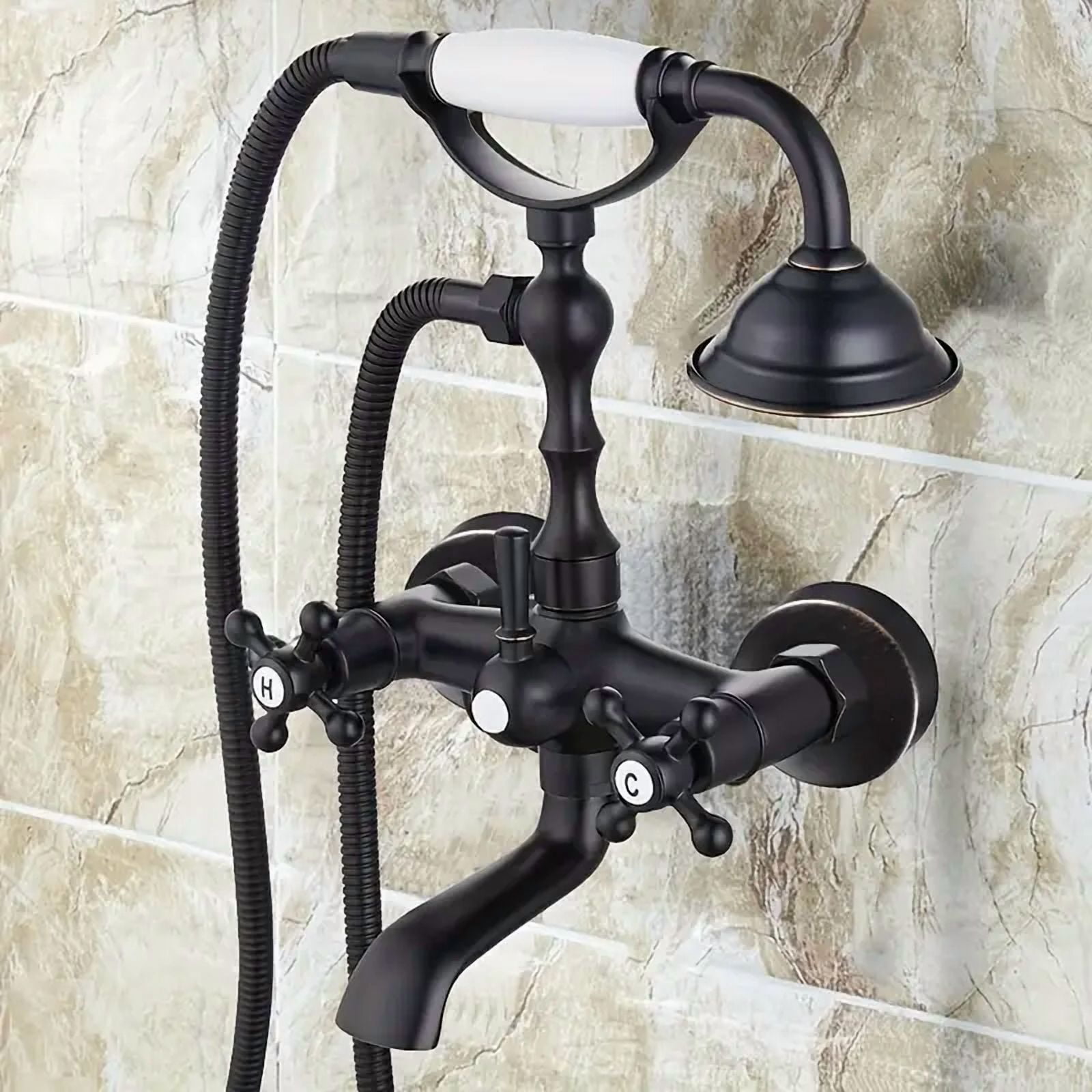 Clawfoot Bathtub Faucet Wall Mount with Hand Held Shower Faucet Set Tub Filler