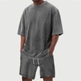 thumbnail image 4 of Zimjoy Men's Two Piece Summer Set Vintage Acid Wash Cotton Short Set Crew Neck Half Sleeve T-Shirts and Baggy Shorts Gray L, 4 of 7