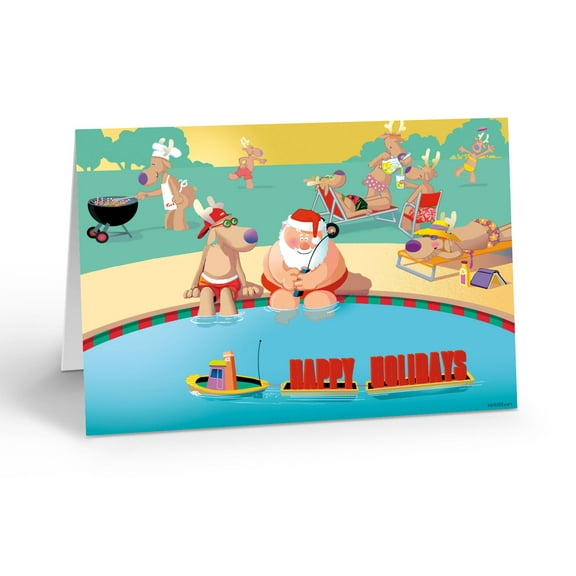 Pool Happy Holidays Christmas Card - 5" x 7" Christmas Card - 18 Cards & 19 Whit