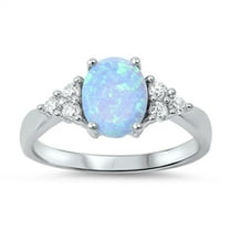 CHOOSE YOUR COLOR Light Blue Simulated Opal White CZ Cluster Ring .925 Sterling Silver Band Female Size 4