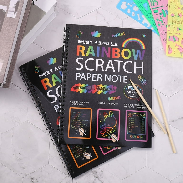 HEQUSIGNS 2Pcs Scratch Paper Art, Magic Rainbow Scratch Notebook