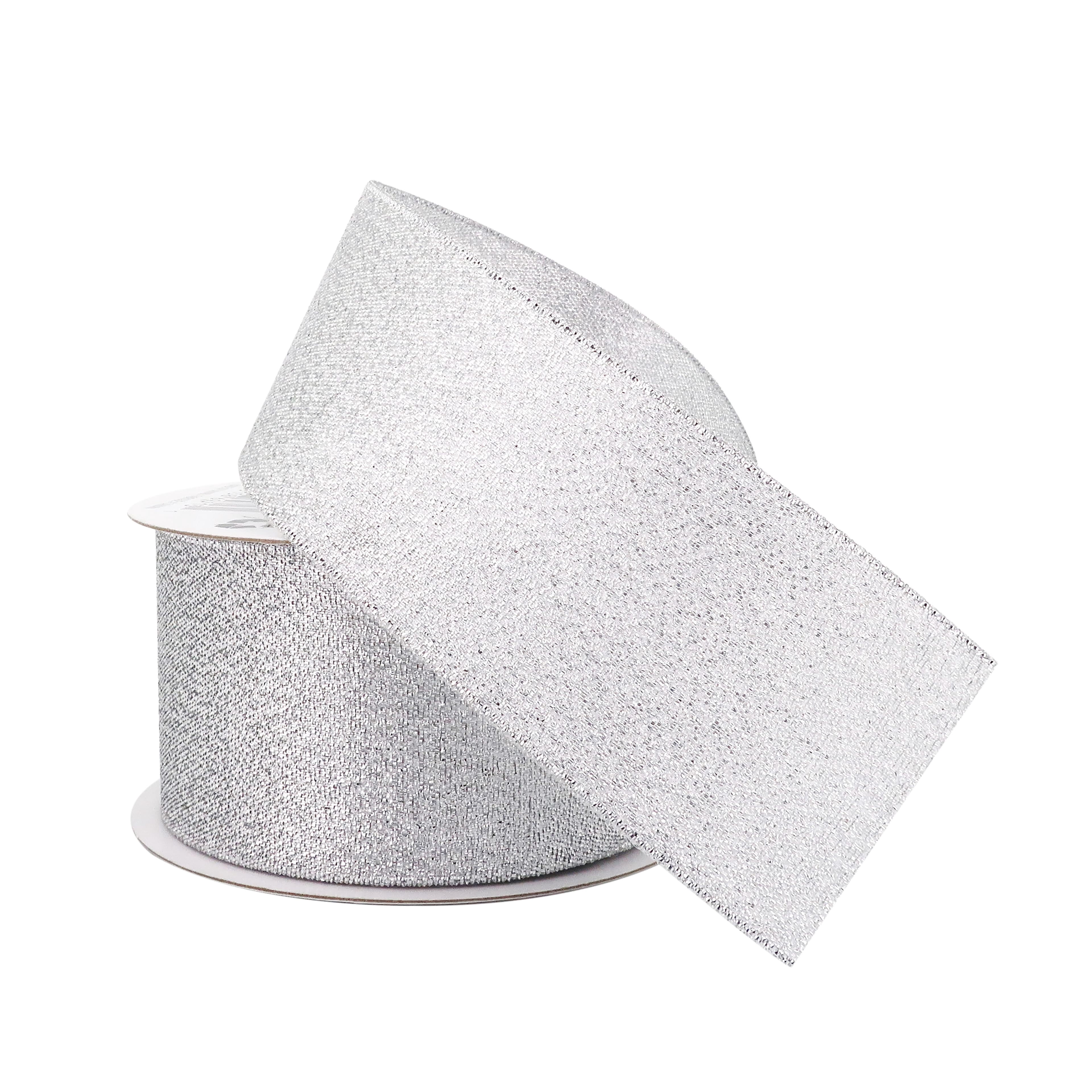 1.5" x 3yd. Silver Metallic Wired Ribbon by Celebrate It – Woven Selvage Edge - Ideal for Bows - Wreaths & Gift Wrapping - 12 Pack