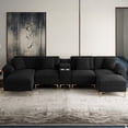 thumbnail image 6 of Rophefx 128" Velvet U Shaped Sectional Sofa with Storage Console, Cup Holders and USB Port, Oversized Modular Deep Seat Cloud Couch with Ottoman for Living Room,Black, 6 of 8