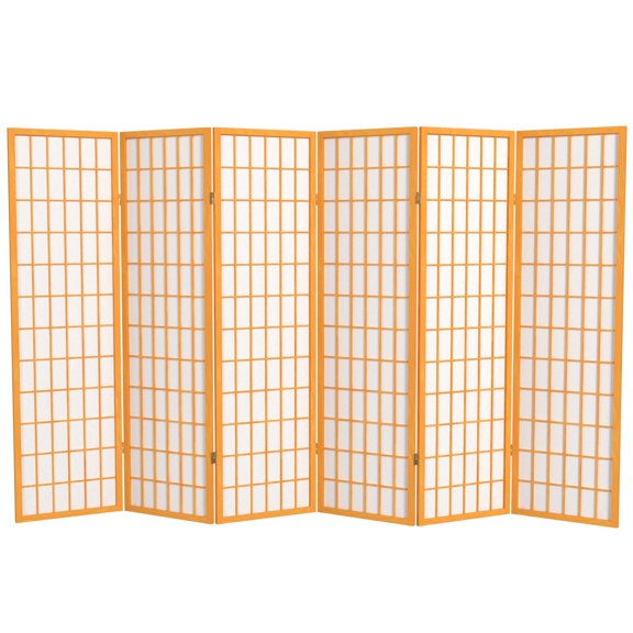 Red Lantern 5 ft. Tall Window Pane Shoji Screen - Honey - 6 Panels