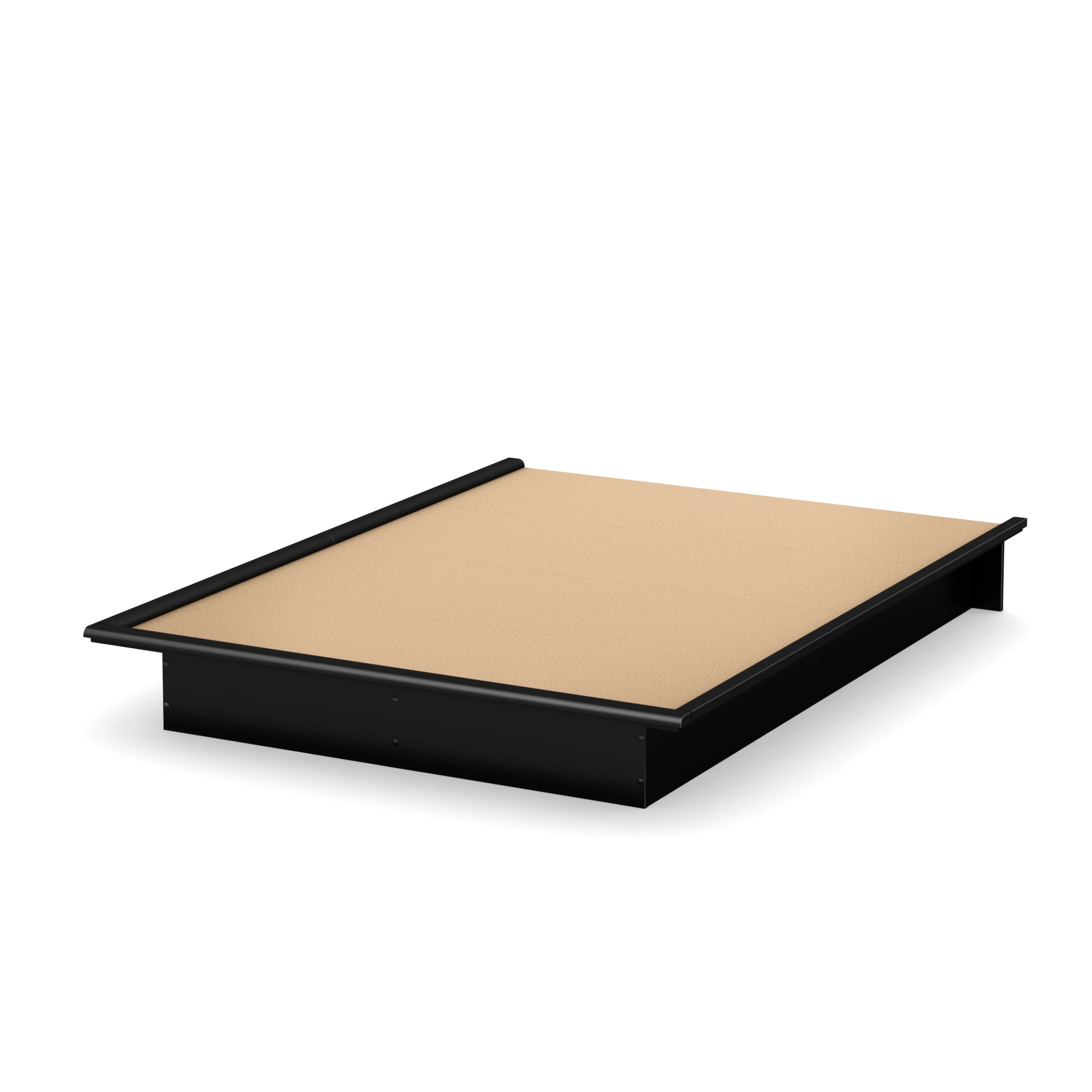 South Shore Step One Queen Platform Bed with Moulding - Contemporary Design, in Pure Black