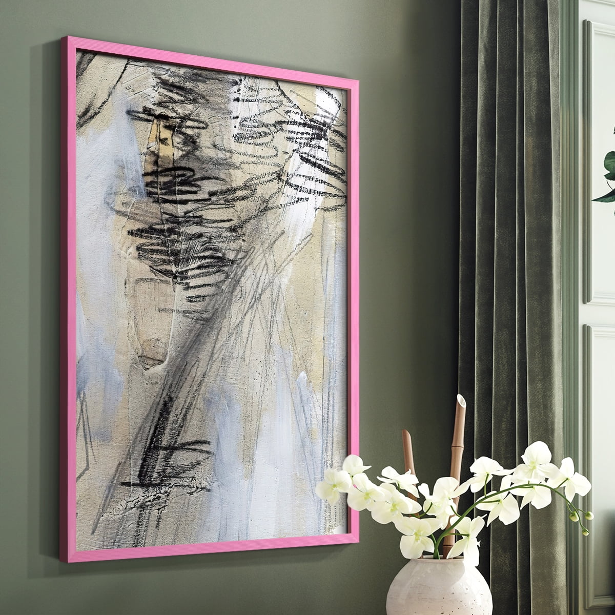 Masked Notes V Framed Print in Pink Solid Wood Framed Print No Nail Hanging
