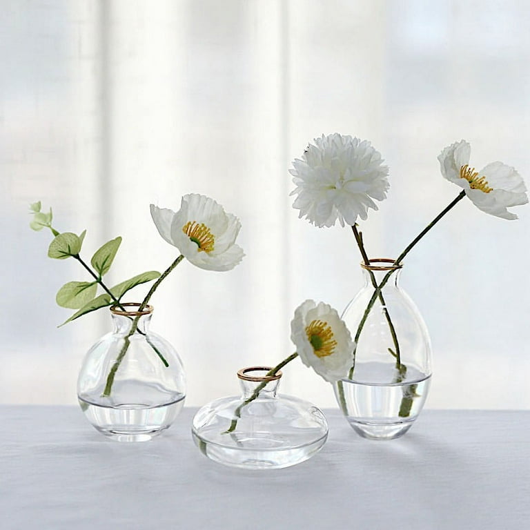 BalsaCircle 3 Clear Small Glass Flower Vases Metallic Gold Trim Table  Centerpieces Party Events Decorations 