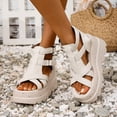 thumbnail image 2 of Platform Sandals for Women 2025 Punk Fashion Leather Roman Gladiator Chunky Wedge High Heels Summer Shoes, 2 of 8
