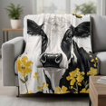 thumbnail image 2 of Farmhouse Cow Blanket Soft Cozy Warm Throw Blanket for Couch, Plush Fuzzy Flannel Fleece Blankets for Sofa, Spring Pastoral Yellow Floral Vintage Bed Blankets Lightweight Gifts for Women, 50"x80", 2 of 9