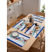 Placemats 1 Pack, Navy Starfish Summer Woven Placemat, Linen Place Mats for Kitchen/Dining Tables, Ocean Conch Coral Coastal Shell Washable Table Mats for Party