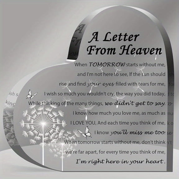 Condolence Gift A Letter From Heaven Memorial Gift For Loss Of Mother Father Husband Son Acrylic Heart-Shaped Keepsake Memorial Condolence Gift Women Men Father's Day Gifts Thank You Home Gifts
