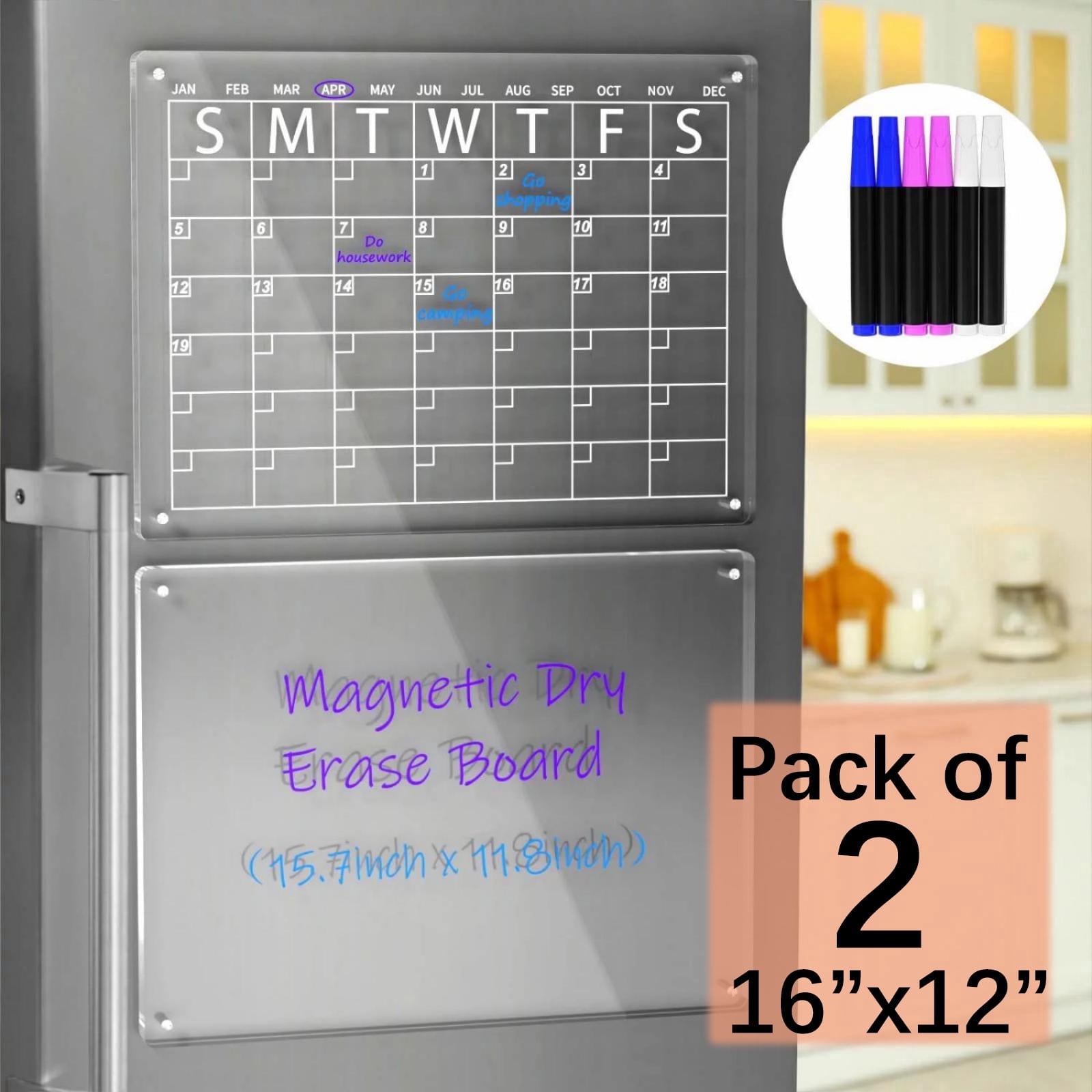 NIUBEE 2 Pack 16"X 12" Acrylic Magnetic Dry Erase Calendar Board for Fridge, Monthly Clear Calendar for Refrigerator, Acrylic WhiteBoard Memo Planning Board, Includes 6 Dry Erase Markers