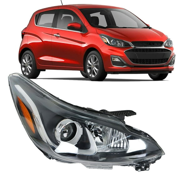 SEBLAFF Headlight Assembly Projector Halogen Black Housing Headlamp Passenger Side Replacement for 2019 2020 2021 2022 Spark LS/LT