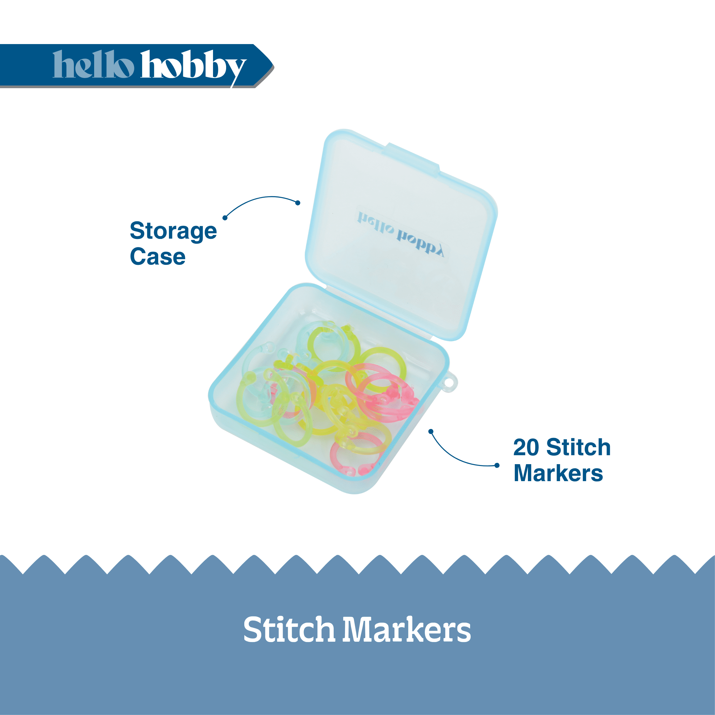 Hello Hobby Assorted Stitch Markers with Storage Case, 20 Count​