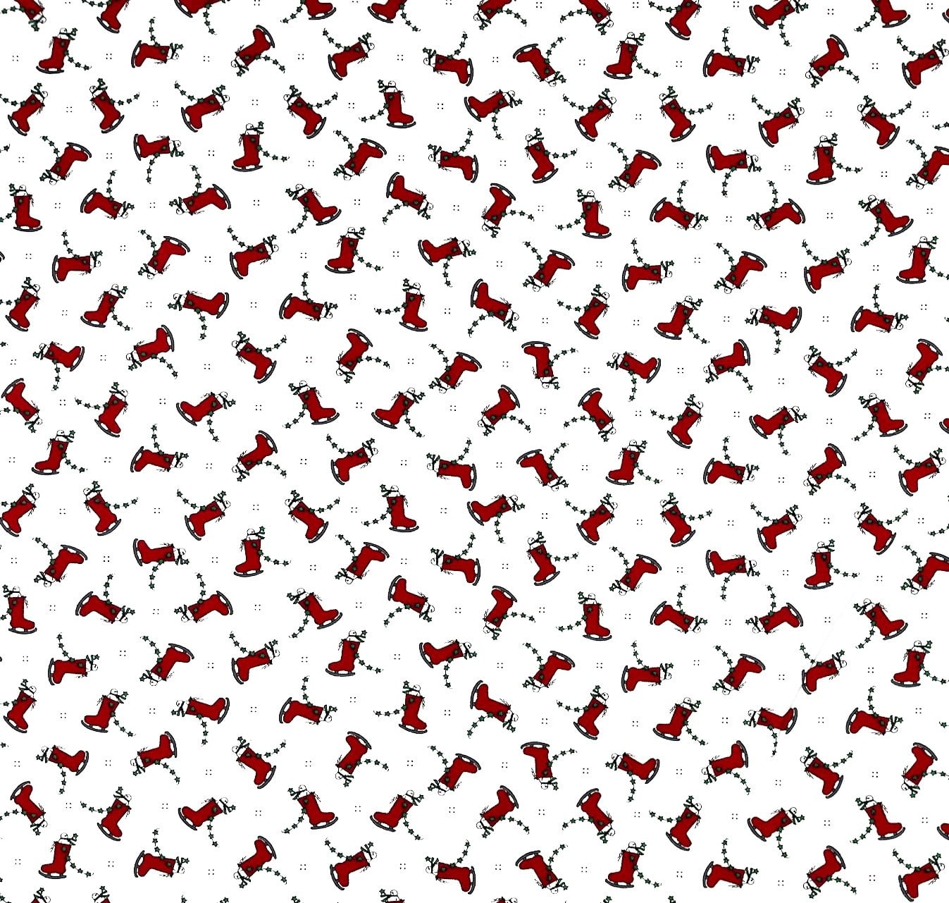 1 Yard - Mini Red Ice Skates & Christmas Holly Branches on White Cotton Fabric (Great for Quilting, Sewing, Craft Projects, Throw Pillows & More) 1 Yard X 44" Wide