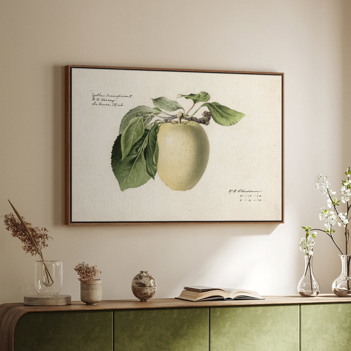 Vintage Botanical Print-XLV By Wexford Home Framed in Walnut Wood Gallery Wrapped Canvas 27 in. x 41 in.