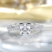JeenMata 1 Carat infinity Round cut Moissanite Engagement Ring in 18K White Gold Plating for Women