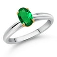 thumbnail image 2 of Gem Stone King 10K White and Yellow Gold Green Nano Emerald Solitaire Engagement Ring for Women (0.60 Cttw, Oval 7X5MM, Gemstone May Birthstone, Size 6), 2 of 4
