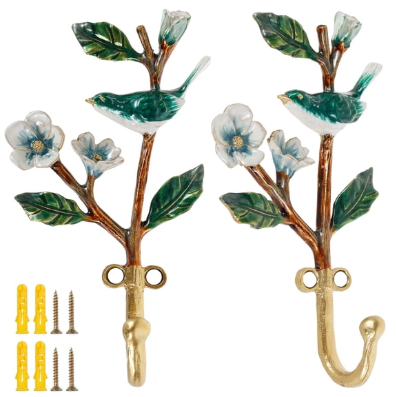 2Pcs Bird Shaped Wall Hooks Decorative Wall Hangers Vintage Bird Shaped Metal Mounted Clothes Hook for Hanging Coats Keys Hats Towels