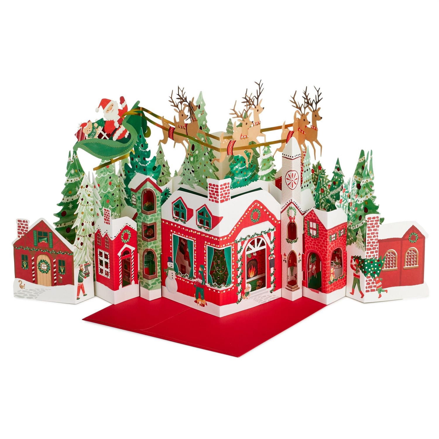 Carte de Noël super géante, Paper Wonder de Hallmark, décoration des fêtes pour la table (Village de Noël, en accordéon)